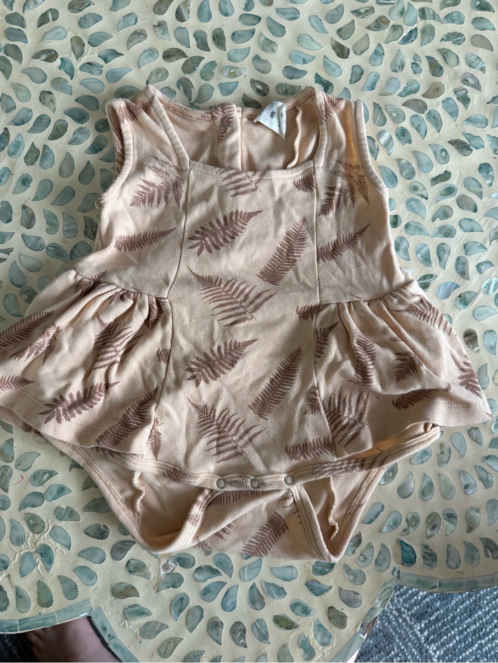 kate quinn neutral fern skirted Baby Romper